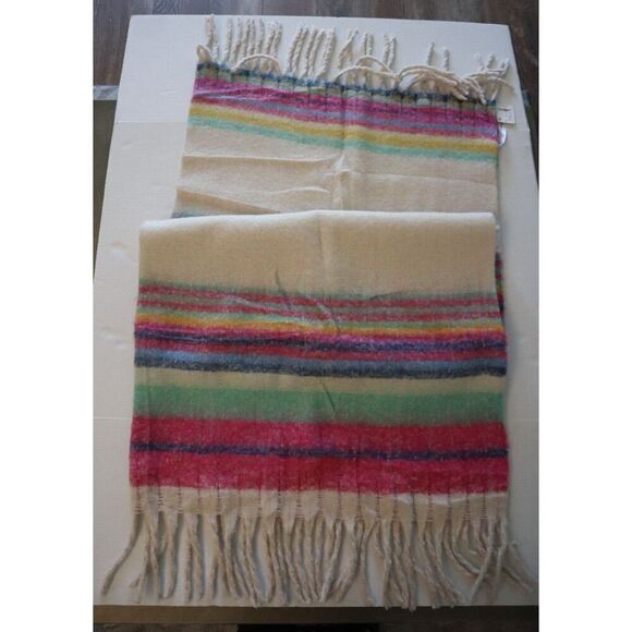 Free People Women's One Size Ivory Multi Striped Fringe Throw Blanket - Picture 3 of 7